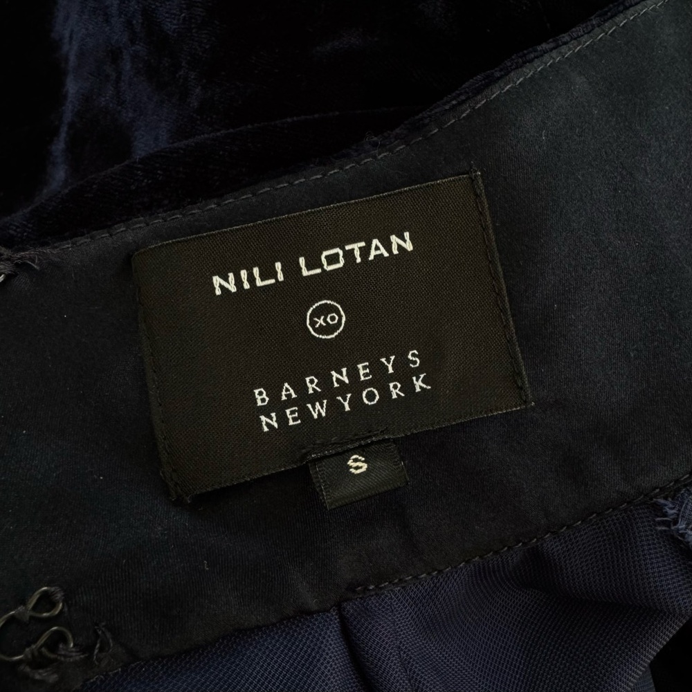 $750 Nili Lotan Navy Blue Velvet Mock Neck Keyhole Dress Sz S Small Long Sleeve - Picture 8 of 8